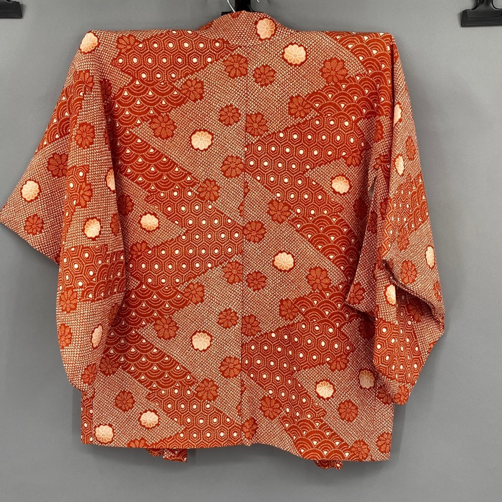 Vintage 60s 70s Orange Floral True Kimono Jacket‎ Textured Hippie Psychedelic - Picture 12 of 14